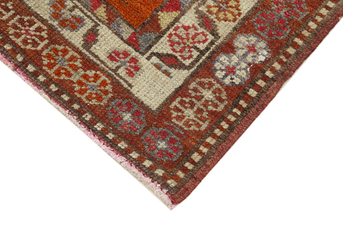 Vintage Herki Red Vintage Cotton Wool Handmade Area Rug 3'1'' x 12'3''