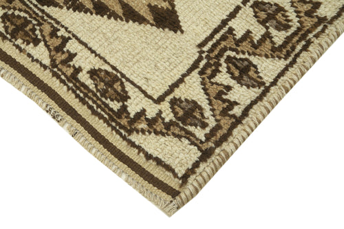 Vintage Herki Beige Vintage Cotton Wool Handmade Area Rug 3'7'' x 11'8''