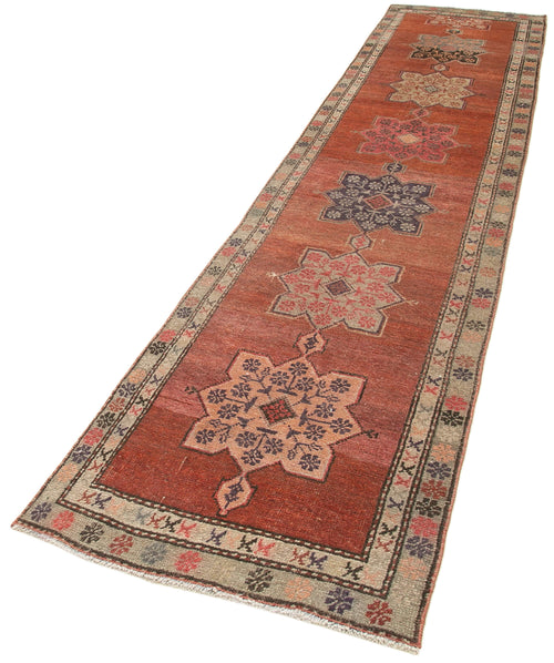 Vintage Herki Brown Vintage Cotton Wool Handmade Area Rug 2'8'' x 12'7''