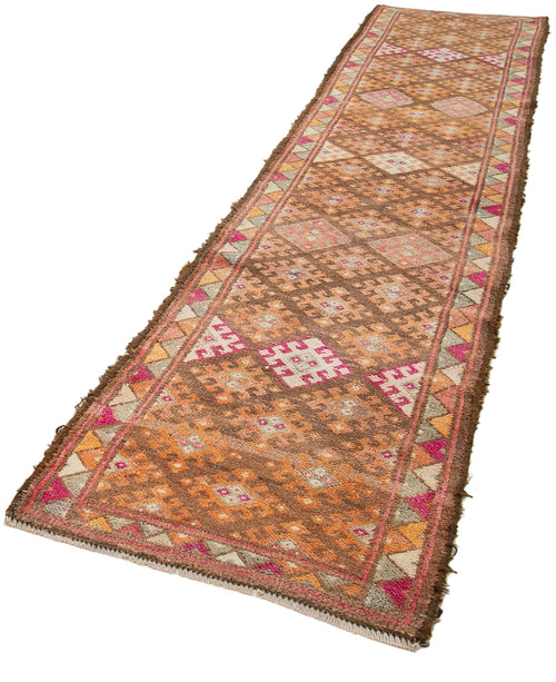 Vintage Herki Beige Vintage Cotton Wool Handmade Area Rug 2'9'' x 12'4''