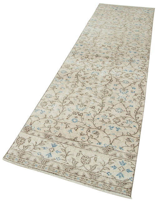 Overdyed Vintage Beige Vintage Cotton Wool Handmade Area Rug 2'7'' x 10'2''