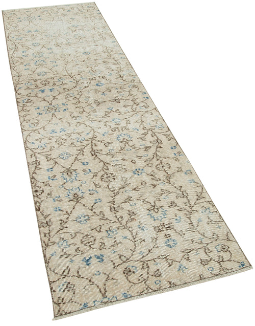 Overdyed Vintage Beige Vintage Cotton Wool Handmade Area Rug 2'4'' x 8'3''