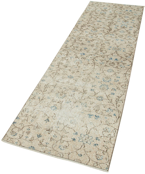 Overdyed Vintage Beige Vintage Cotton Wool Handmade Area Rug 2'4'' x 8'3''