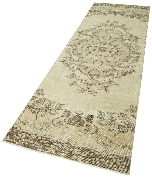 Overdyed Vintage Beige Vintage Cotton Wool Handmade Area Rug 3'0'' x 10'4''