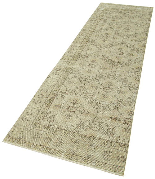 Overdyed Vintage Beige Vintage Cotton Wool Handmade Area Rug 2'9'' x 10'11''