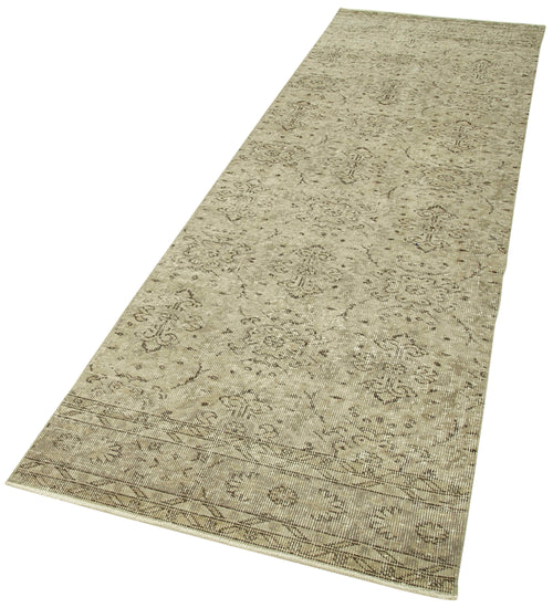 Overdyed Vintage Beige Vintage Cotton Wool Handmade Area Rug 3'0'' x 10'2''