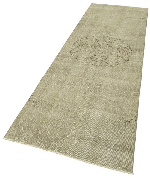Overdyed Vintage Beige Vintage Cotton Wool Handmade Area Rug 3'0'' x 10'0''