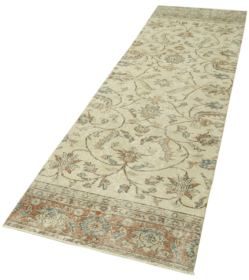 Overdyed Vintage Beige Vintage Cotton Wool Handmade Area Rug 2'8'' x 9'7''