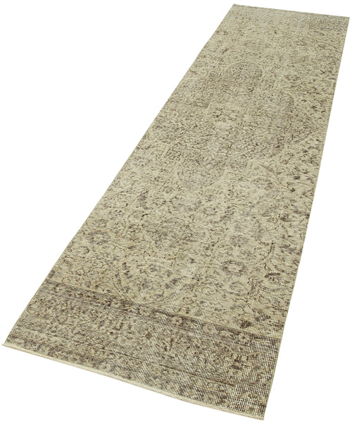 Overdyed Vintage Beige Vintage Cotton Wool Handmade Area Rug 2'6'' x 10'6''