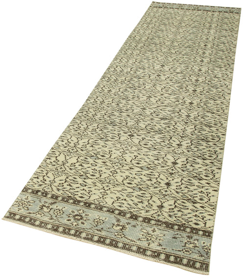 Handmade Area Rug – Overdyed Vintage Cotton Wool Carpet 2'11'' x 11'1'' Beige