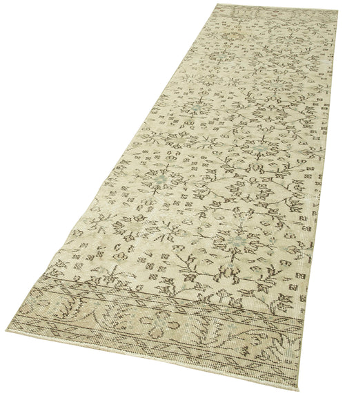 Overdyed Vintage Beige Vintage Cotton Wool Handmade Area Rug 2'8'' x 10'5''