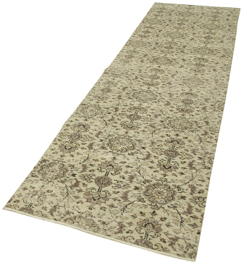 Overdyed Vintage Beige Vintage Cotton Wool Handmade Area Rug 2'11'' x 10'5''