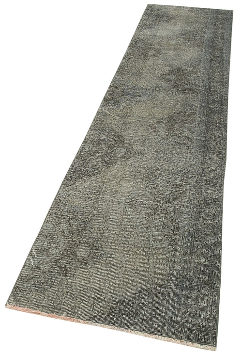 Overdyed Vintage Grey Vintage Cotton Wool Handmade Area Rug 2'5'' x 11'0''