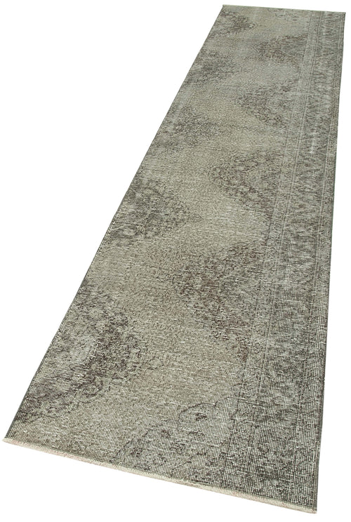 Overdyed Vintage Grey Vintage Cotton Wool Handmade Area Rug 2'6'' x 11'7''