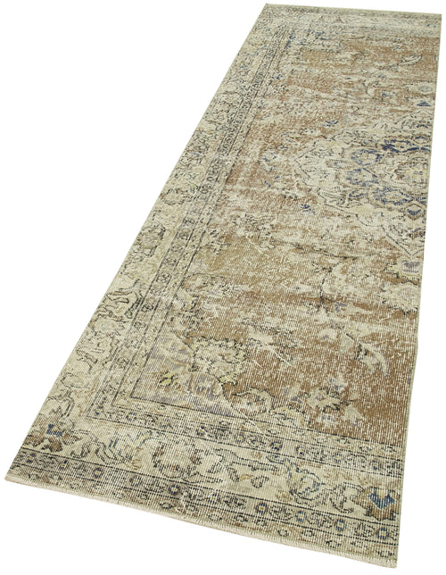 Overdyed Vintage Beige Vintage Cotton Wool Handmade Area Rug 2'7'' x 9'6''