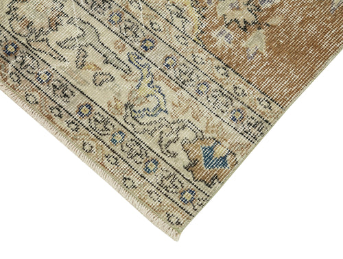 Overdyed Vintage Beige Vintage Cotton Wool Handmade Area Rug 2'7'' x 9'6''