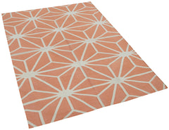 Handmade Area Rug - Orange Geometric Cotton Wool Vintage Turkish Carpet 3'8''x5'5''