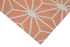 Handmade Area Rug - Orange Geometric Cotton Wool Vintage Turkish Carpet 3'8''x5'5''