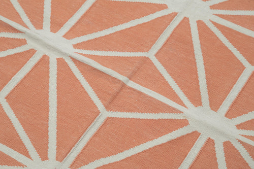 Handmade Area Rug - Orange Geometric Cotton Wool Vintage Turkish Carpet 3'8''x5'5''