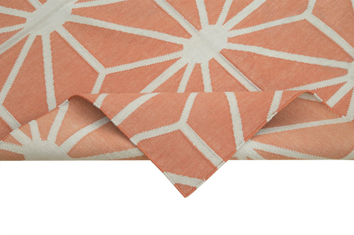 Handmade Area Rug - Orange Geometric Cotton Wool Vintage Turkish Carpet 3'8''x5'5''