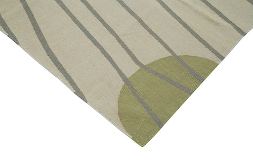 Geometric Duri Green Geometric Cotton Wool Handmade Area Rug 6'4'' x 9'8''