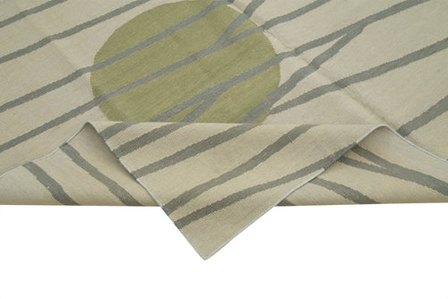 Geometric Duri Green Geometric Cotton Wool Handmade Area Rug 6'4'' x 9'8''