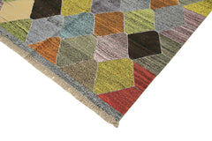 Scrap Green Geometric Cotton Wool Handmade Area Rug 9'6'' x 12'6''