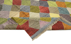 Scrap Green Geometric Cotton Wool Handmade Area Rug 9'6'' x 12'6''