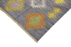 Handmade Area Rug - Blue Geometric Cotton Wool Rug 8'5" x 10'3" Durable Vintage