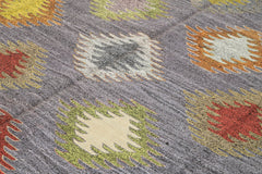 Handmade Area Rug - Blue Geometric Cotton Wool Rug 8'5" x 10'3" Durable Vintage