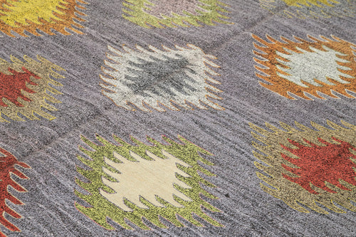 Handmade Area Rug - Blue Geometric Cotton Wool Rug 8'5" x 10'3" Durable Vintage