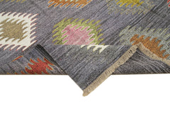 Handmade Area Rug - Blue Geometric Cotton Wool Rug 8'5" x 10'3" Durable Vintage