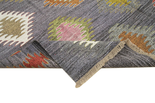 Handmade Area Rug - Blue Geometric Cotton Wool Rug 8'5" x 10'3" Durable Vintage