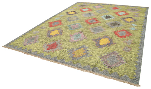 Scrap Yellow Geometric Cotton Wool Handmade Area Rug 9'5'' x 12'2''