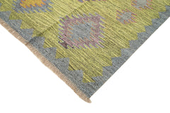 Scrap Yellow Geometric Cotton Wool Handmade Area Rug 9'5'' x 12'2''