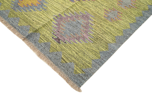 Scrap Yellow Geometric Cotton Wool Handmade Area Rug 9'5'' x 12'2''