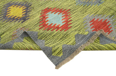 Scrap Yellow Geometric Cotton Wool Handmade Area Rug 9'5'' x 12'2''