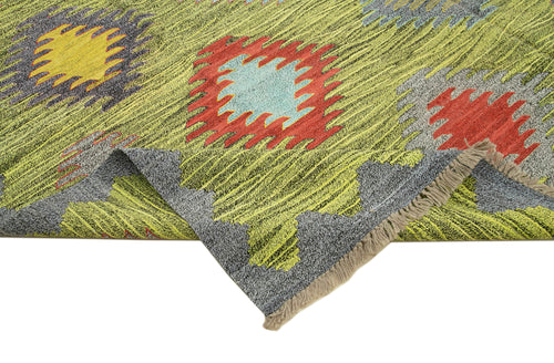 Scrap Yellow Geometric Cotton Wool Handmade Area Rug 9'5'' x 12'2''