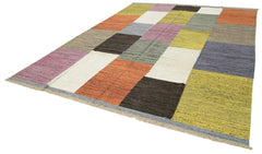 Scrap Black Geometric Cotton Wool Handmade Area Rug 9'5'' x 12'1''