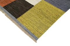 Scrap Black Geometric Cotton Wool Handmade Area Rug 9'5'' x 12'1''