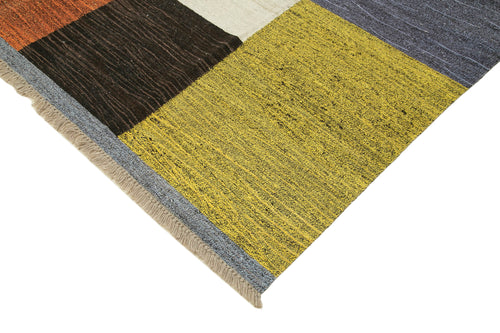 Scrap Black Geometric Cotton Wool Handmade Area Rug 9'5'' x 12'1''