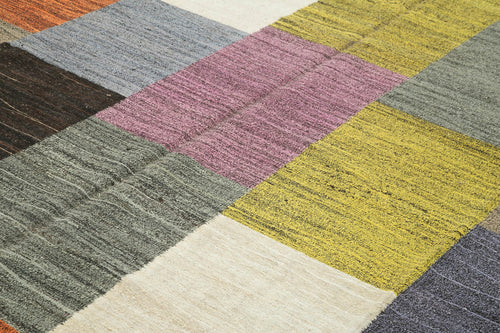 Scrap Black Geometric Cotton Wool Handmade Area Rug 9'5'' x 12'1''