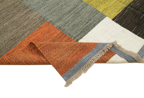 Scrap Black Geometric Cotton Wool Handmade Area Rug 9'5'' x 12'1''