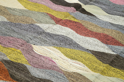 Scrap White Geometric Cotton Wool Handmade Area Rug 9'6'' x 12'1''