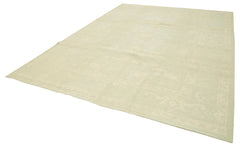Handmade Area Rug | Classic Beige Vintage Wool Cotton Carpet 8'11''x12'1''