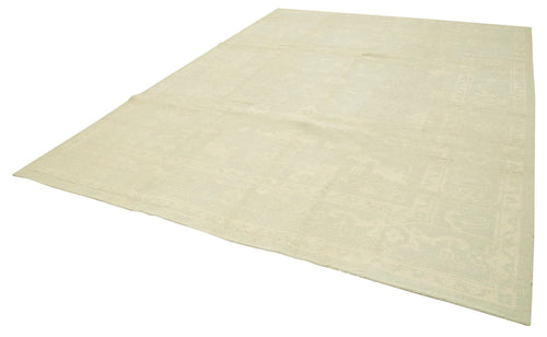 Handmade Area Rug | Classic Beige Vintage Wool Cotton Carpet 8'11''x12'1''
