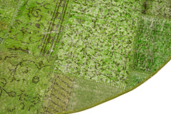 Kirk Yama Green Patchwork Cotton Wool Handmade Area Rug 7'2'' x 7'2''