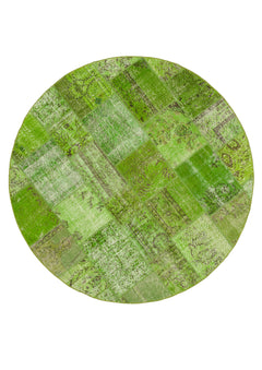 Handmade Area Rug – Green Patchwork Cotton Wool Rug, Durable Turkish Wool Carpet 7'2''x7'2''
