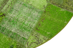 Handmade Area Rug – Green Patchwork Cotton Wool Rug, Durable Turkish Wool Carpet 7'2''x7'2''