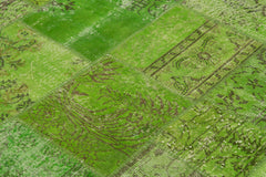 Handmade Area Rug – Green Patchwork Cotton Wool Rug, Durable Turkish Wool Carpet 7'2''x7'2''